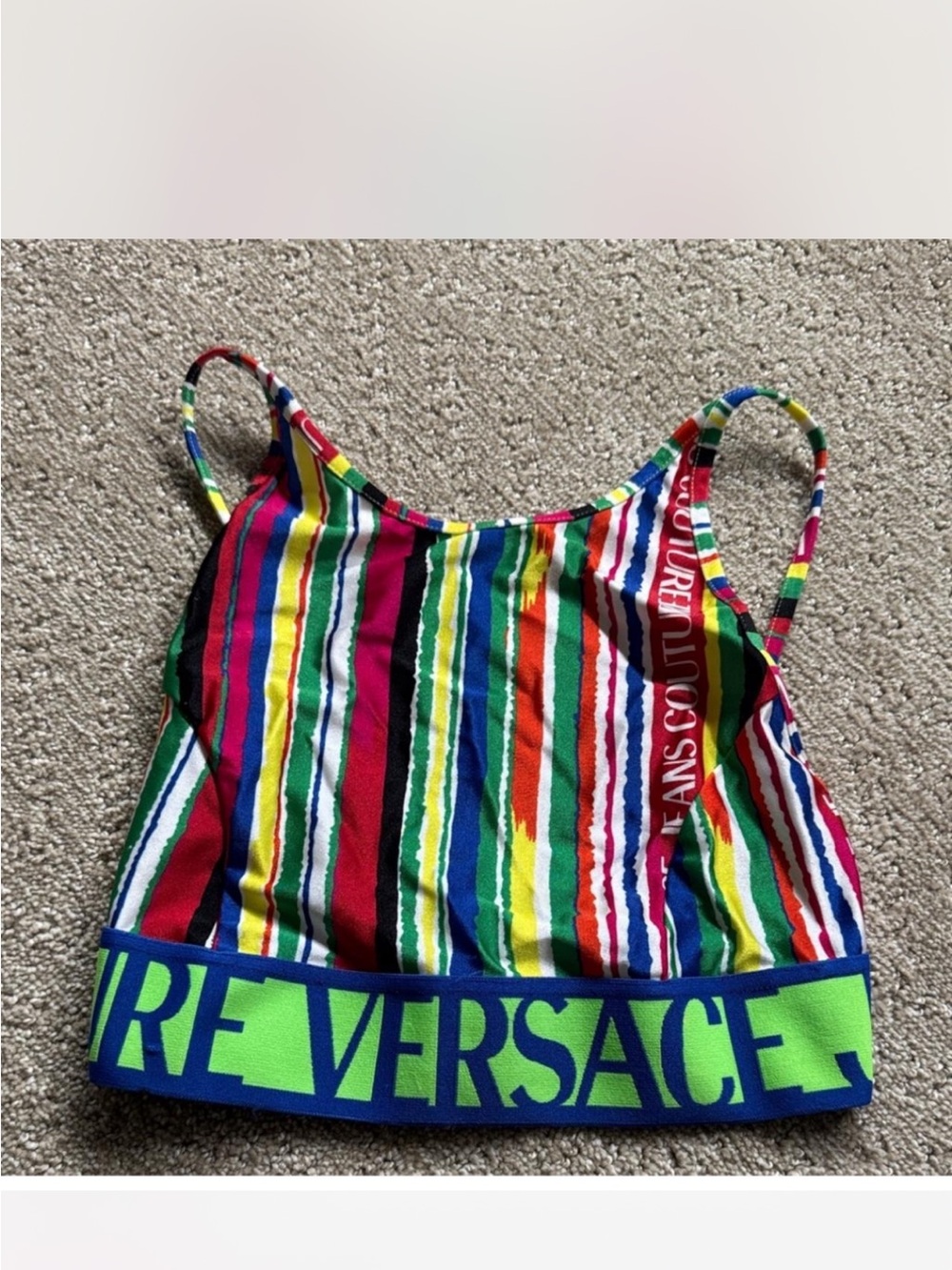 Versace Jeans Collection Multicolor Striped Crop Tank with Logo Band